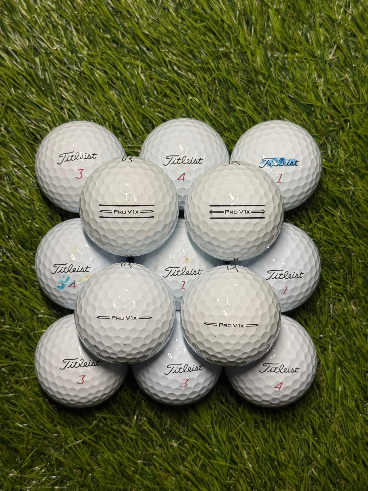 Close view of A/pearl grade Titleist Pro V1x golf balls