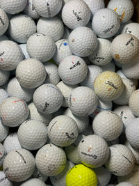 Close view of B-grade premium brand golf ball mix