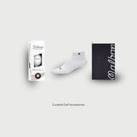 Curated golf accessories including a Titleist ball sleeve, golf socks and a glove