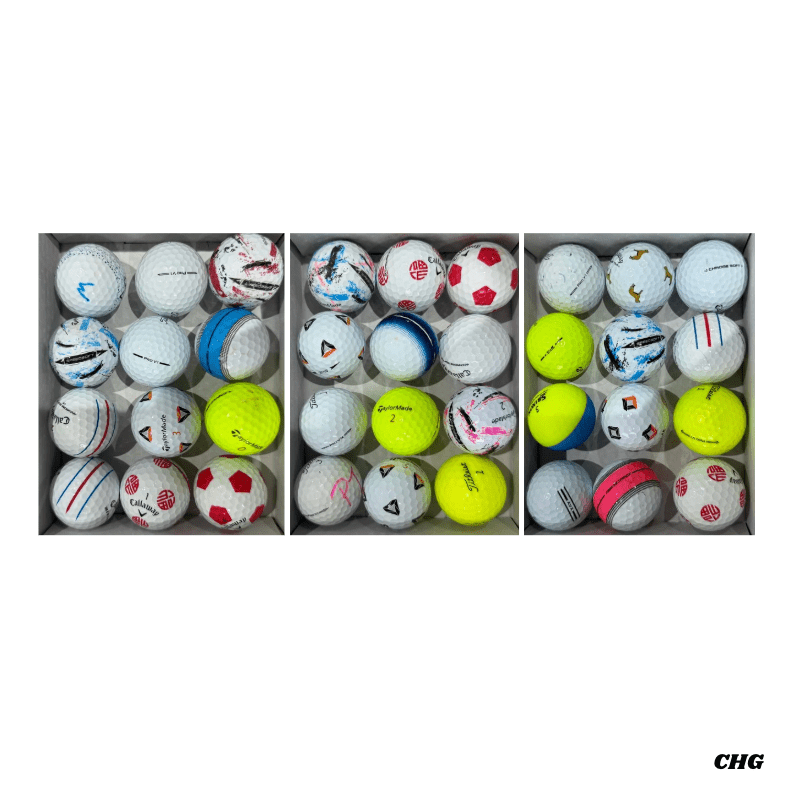 Twelve mixed premium A-grade golf balls in a tray