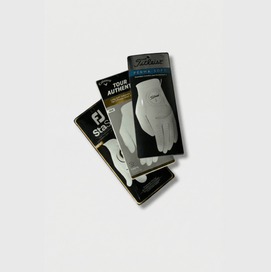 Premium tour-standard cabretta leather golf glove in retail packaging
