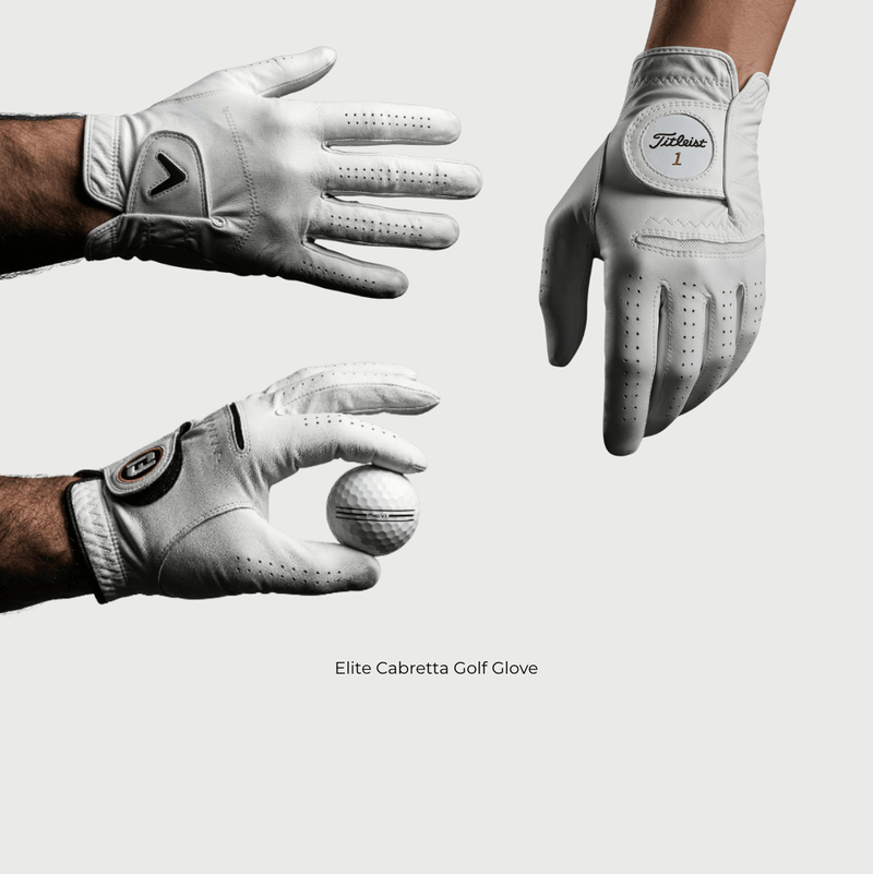 Elite cabretta leather golf glove worn on both hands