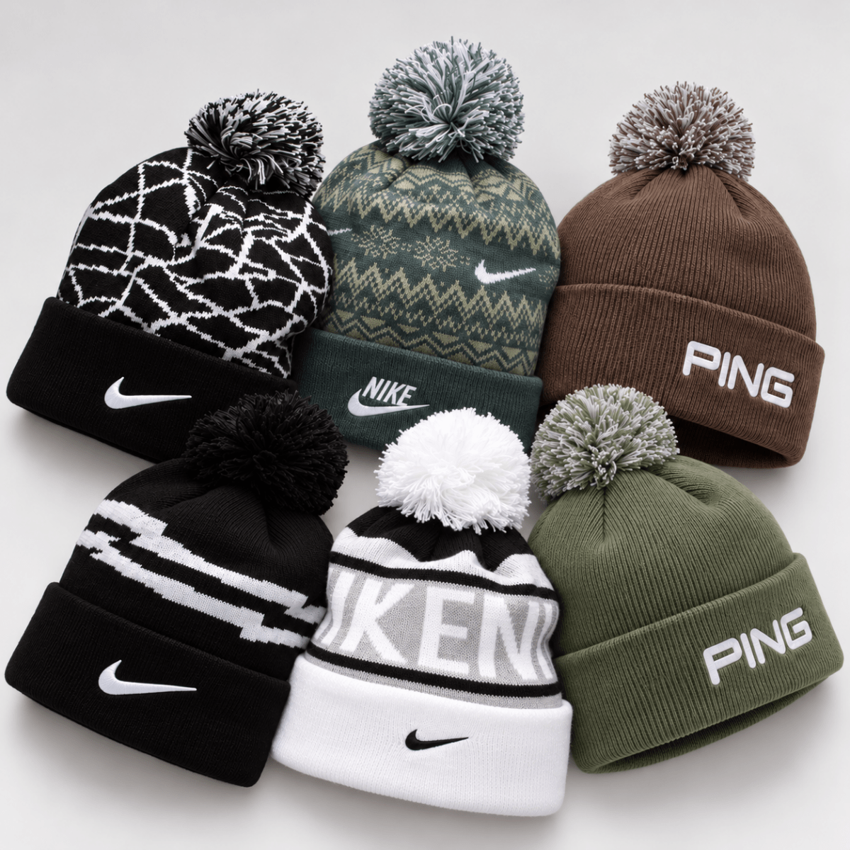 The Winter Caddie golf gift box with a golf beanie, golf balls, tees and sherbet lemons